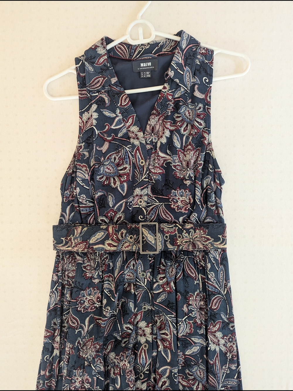Maeve by Anthropology Navy Paisley Belted Sleeveless Midi Dress